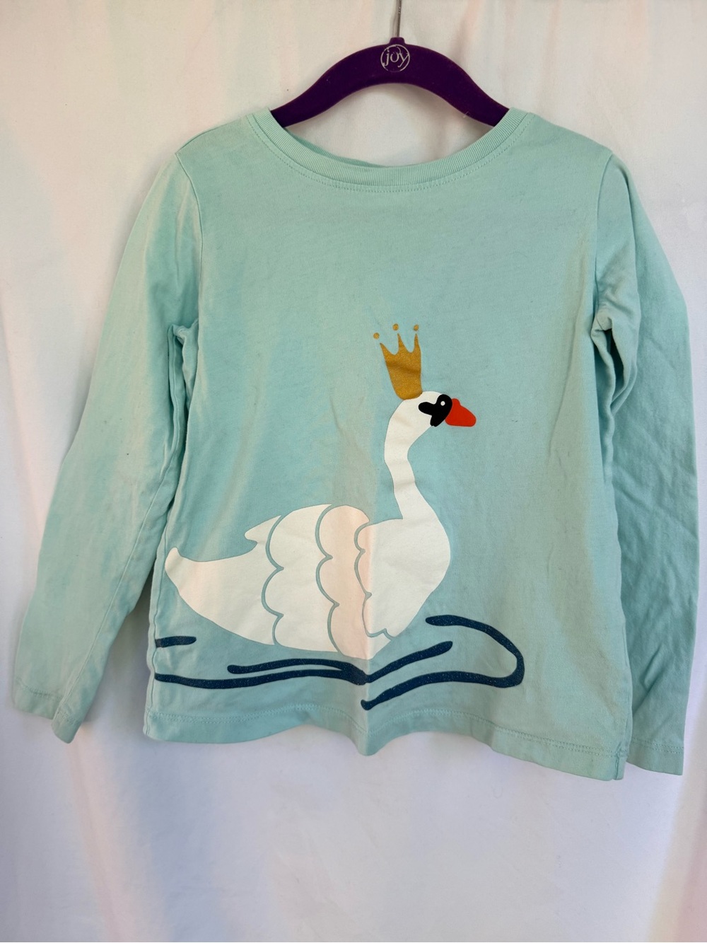 Hanna Andersson Mint Long-Sleeve Swan Tee with Gold Crown